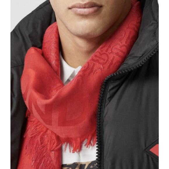 Burberry Monogram Metallic Red Large Square Scarf 140x140 cm NWT $550 - Picture 6 of 11